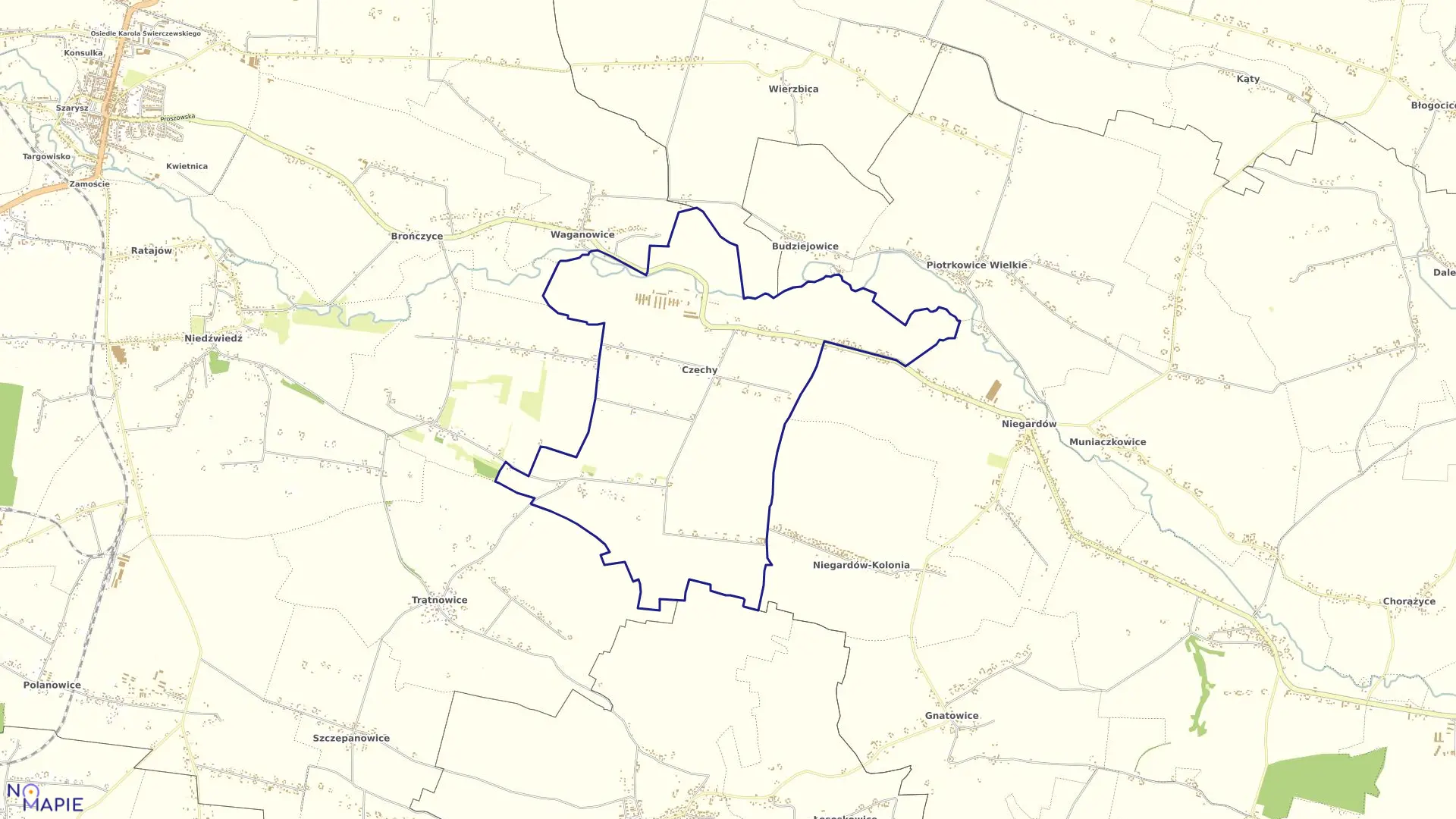 Mapa obrębu Czechy w gminie Słomniki