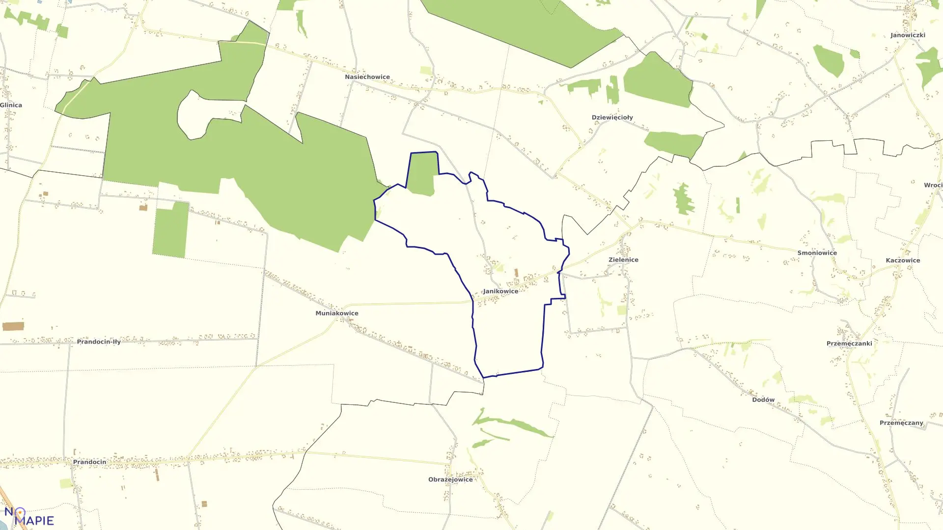 Mapa obrębu Janikowice w gminie Słomniki