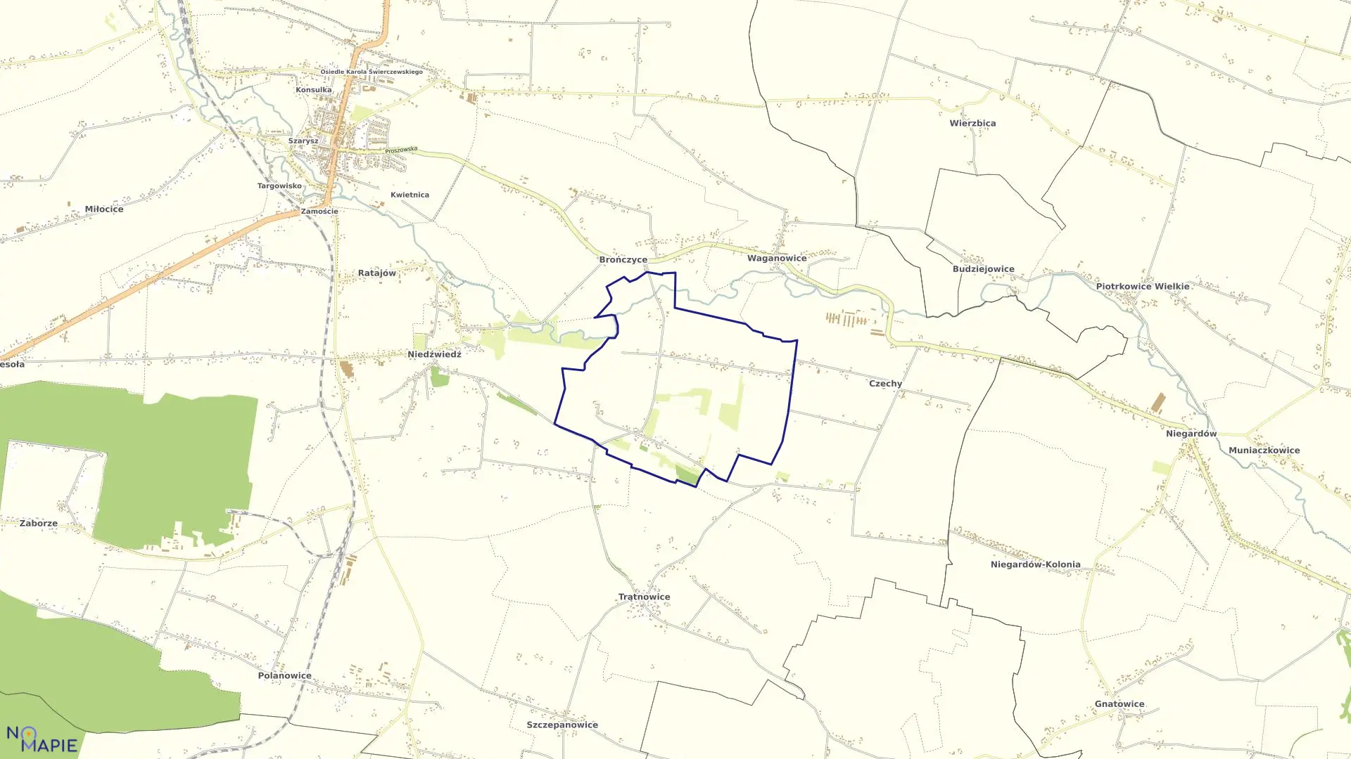 Mapa obrębu Kępa w gminie Słomniki