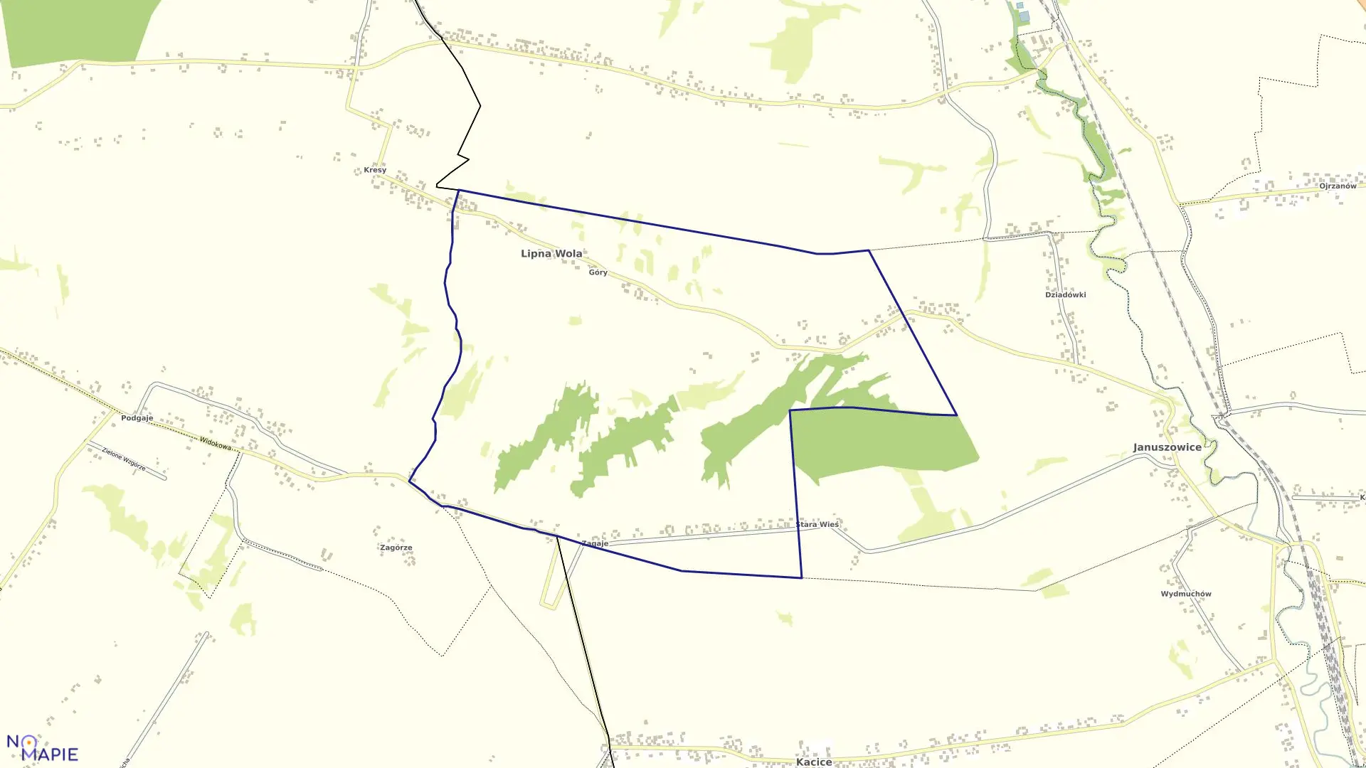 Mapa obrębu Lipna Wola w gminie Słomniki