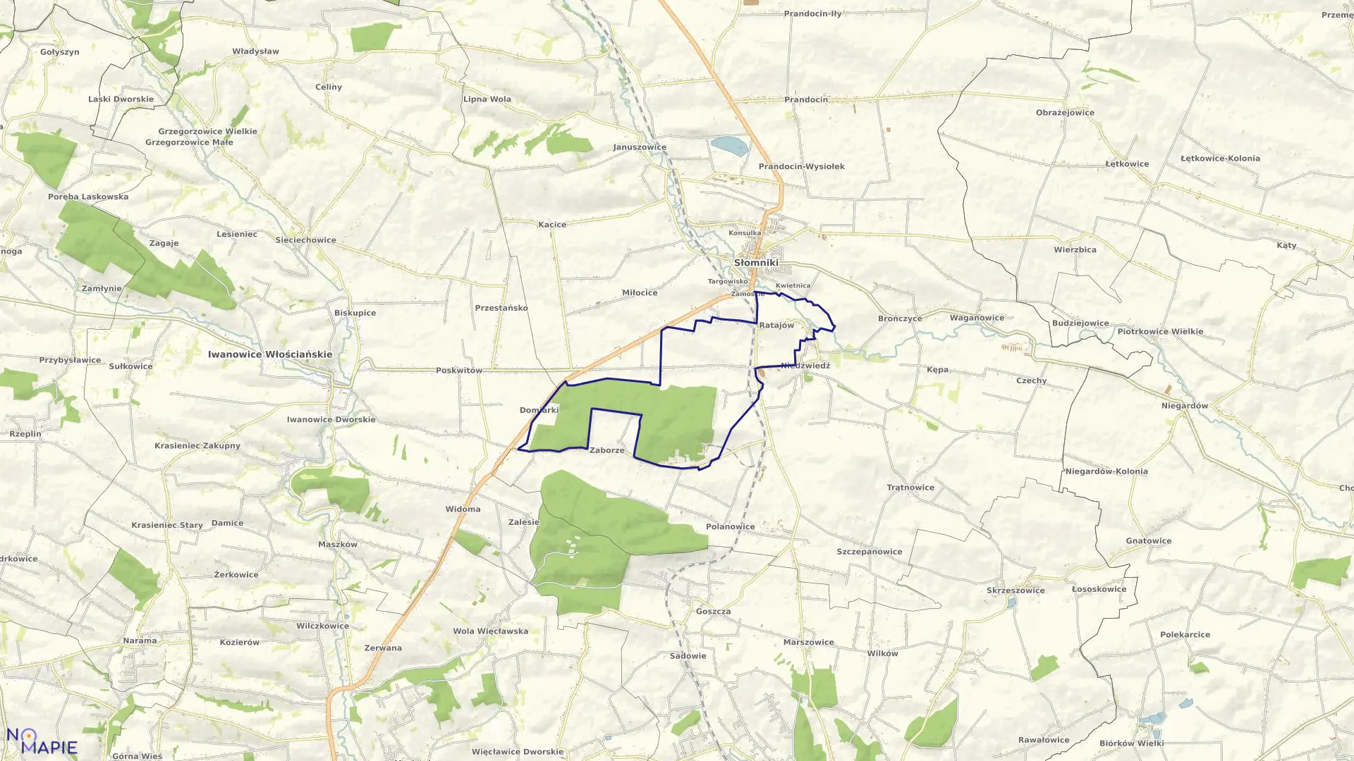 Mapa obrębu Ratajów w gminie Słomniki