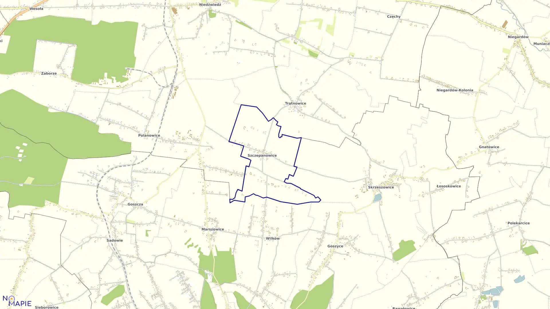 Mapa obrębu Szczepanowice w gminie Słomniki